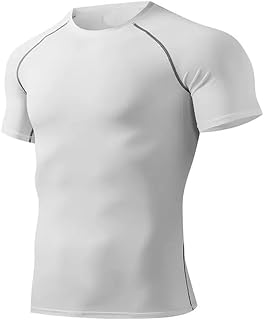 BaMfy Compression Shirt Tight Fitting Shirt, Men's Short Sleeved, Base Sports Bra, Training T-Shirt