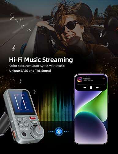 Nulaxy Fm Bluetooth Transmitter For Car, Strong Microphone Bluetooth Car Adapter With 1.8 Inch Color Screen For Hands-Free Calls, Supports Qc3.0 Charging, Treble And Bass Sound Music Player- Km30 Grey thumb #3