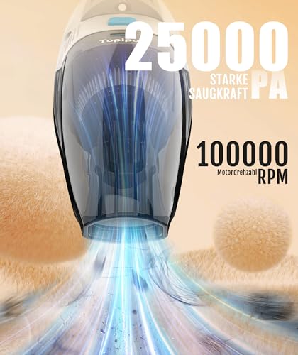 Topipop Aspiradora de Mano, Potente Aspiradora de 25000 Pa con Estación de Carga, Ganadora de la Prueba de Batería, Aspiradora Inalámbrica para Coche con Filtro HEPA - imagen 2