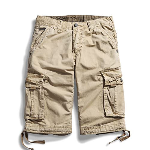 Short cargo homme en coton kaki taille loose avec poches de combat casual