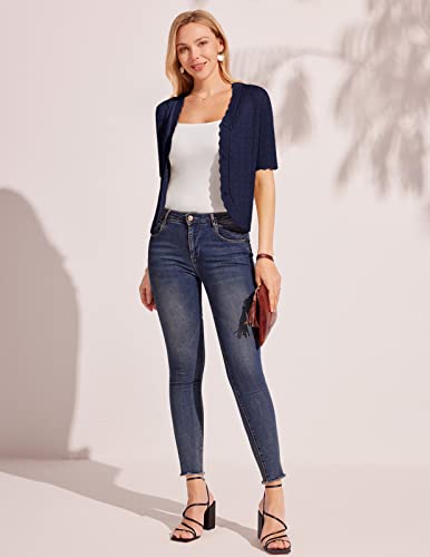 Shrug Sweaters For Women Short Sleeve Bolero Cardigan Breathable Crochet Coverup Cardigan For Office Dating (Navy Blue,L) #TOP4