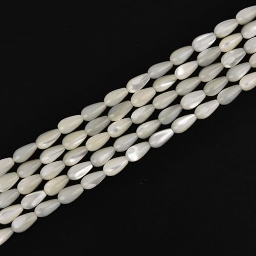 Image of HAAMIIQII Natural White Mother of Pearl Shell Beads 5x9mm Waterdrop Shape Semi Precious Stone Loose Gemstone Beads for Jewelry Making Strand 15 Inch (44-46pcs)
