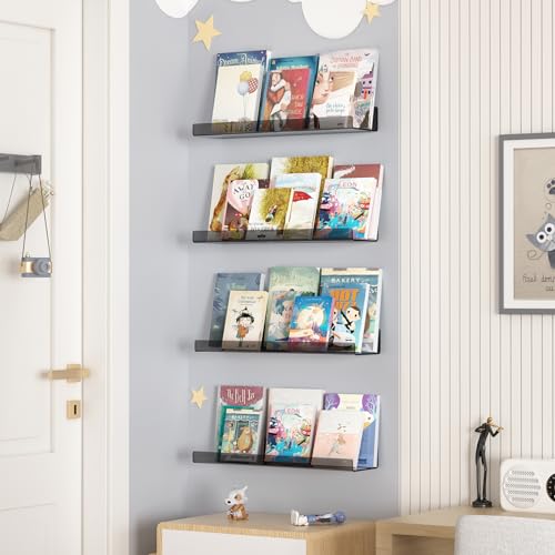 Image of upsimples 4 Pcs 15 inch Acrylic Shelves for Wall Decor and Display, Clear Black