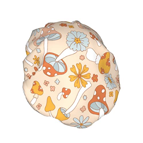 Cute Cartoon Mushrooms Shower Cap For Women Reusable Double Layers Waterproof Shower Hair Protector Peva Lined Shower Hat For All Long Hair Lengths, Stretchy Adjustable Shower Caps #TOP1