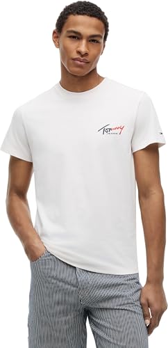 Tommy Jeans Herren T-Shirt Kurzarm Slim Sign Chest mit Logo, Elfenbein (Ancient White), 4XL – Ansicht 1