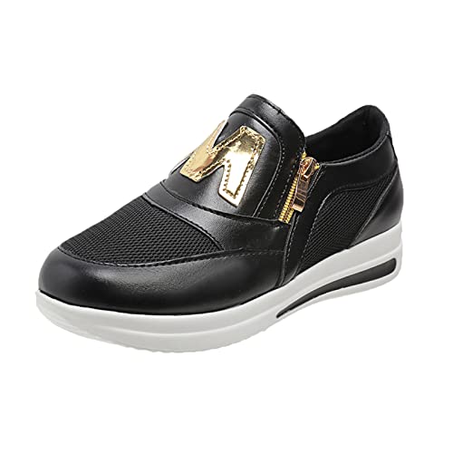 Zapatos de cuero para mujer: zapatos casuales para mujer deportivos elegantes suela gruesa zapatos de correr con cremallera zapatillas de malla zapatillas transpirables cómodos zapatos mocasines a la