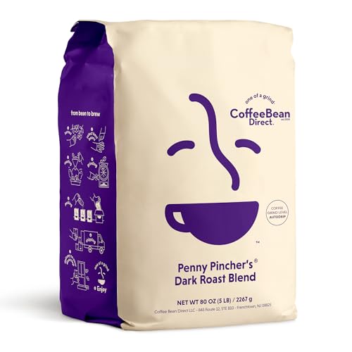 Coffee Bean Direct Penny Pincher's® Dark Roast Blend, Ground Coffee, Perfect For Drip Coffee Makers, Dark Roast, 5 Pound Bag (Pack Of 1)