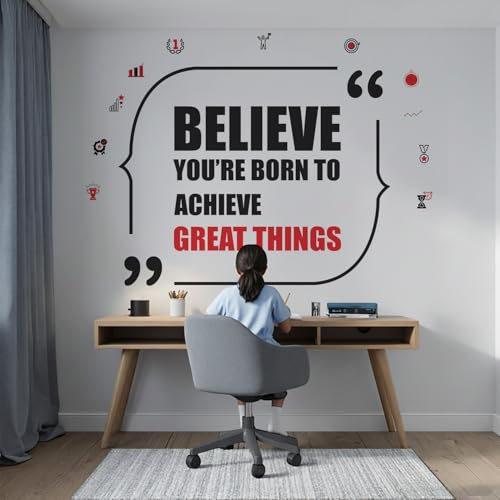 Image of StickMe 'Believe You are Born to Achieve Great Things Office Inspirational Motivational Quotes Wall Sticker' (Multi Colour, Vinyl,Self-Adhesive) (Standard Extra Large - 200 x 150 cm)