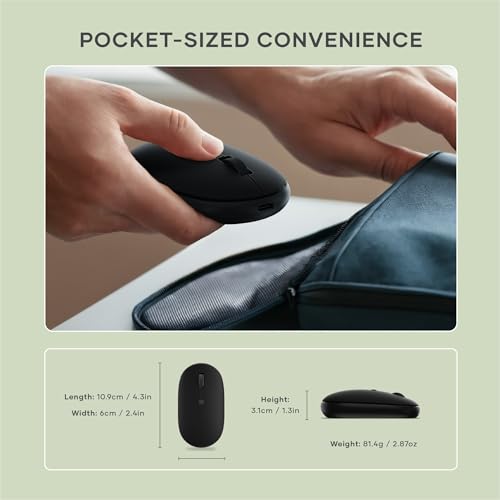 Image of Satechi OntheGo Bluetooth Mouse with USB C Rechargeable Battery, Connect up 3 Devices, Compact and Portable Wireless Mouse for Laptop, Computer, Tablet - Black