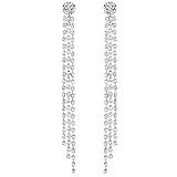 SELOVO Long 3 Chain Tassel Crystal Dangle Earring White Cubic Zirconia Bridal Jewelry