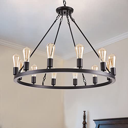 Aero Snail 12-Light Retro Antique Black Metal Chandelier Farmhouse Round Hanging Ceiling Pendant Light Fixture For Dining Room Coffee Bar Restaurant Foyer Living Room Loft #TOP1