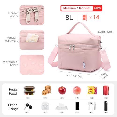 Image of NOL Natural Organic Lifestyle Insulated Lunch Bags for Women Cooler Bag Lightweight Nylon Waterproof Lunch Box For Work (Medium, Pink)