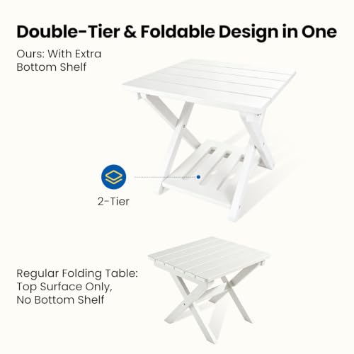 Image of 2-Tier Folding Outdoor Side Table, Heavy Duty HDPE Patio End Table