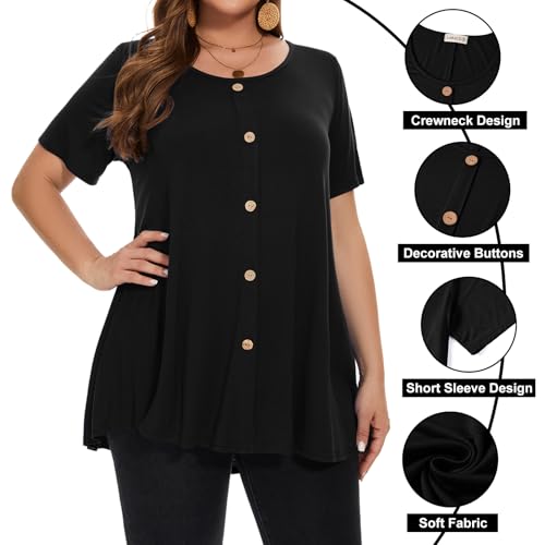 LARACE Plus Size Tunic Tops for Women Summer Short Sleeve Buttons Loose Fit Shirts2