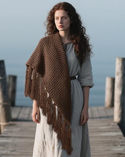 Joukavor Renaissance Knitted Triangle Shawl Wrap with Fringe Versatile Cover up4