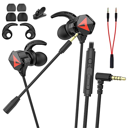 BraveKoi In Ear Kopfhörer,Gaming Headset mit 2 Mikrofone, Lärmminderung,Stereo-Bassleistung, Headphones mit Abnehmbares Langes Mikrofon,In-Ear Ohrhörer für iPad,iPhone,PS4,PS5,Xbox,PC,Laptop (Schwarz)