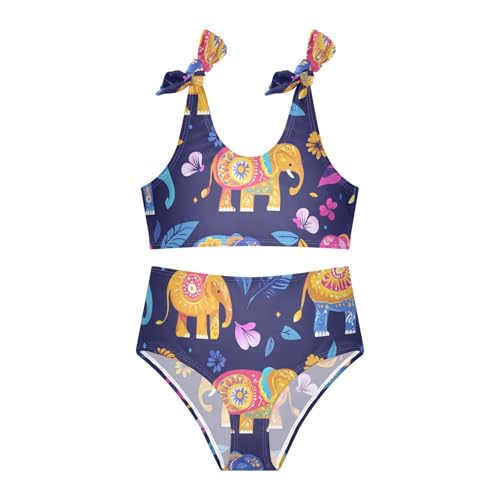 KLL Colorful Elephants Decorated Mandala Girl Two Piecing Bikini Sets Scoop Neck Swimsuit Swimming Suits Cute Shoulder Strap3
