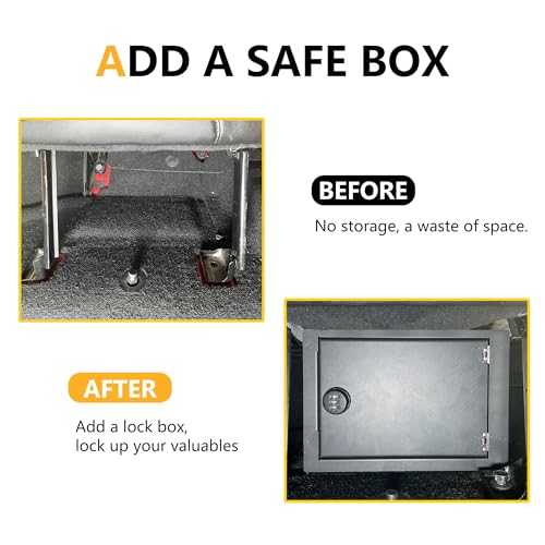 RERPRO Under Seat Storage Lock Box Gun Safe Compatible with 2018-2024 2025 Jeep Wrangler JL 4 Door 4XE Interior Accessories Passenger Side Rear Underseat Security Organizer Vault Tray Black