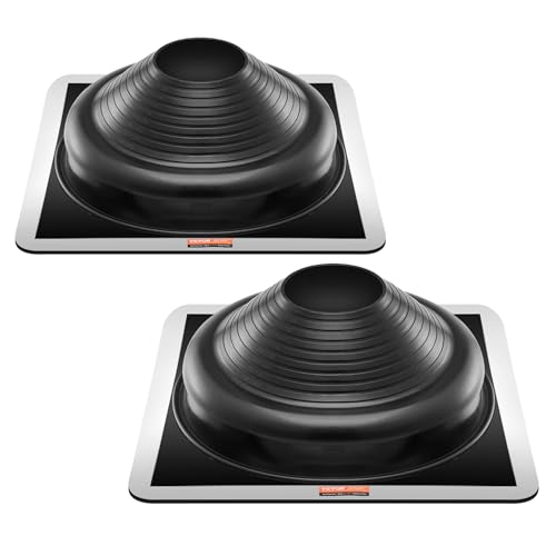VEVOR Solin de Toit pour Tuyaux 170-355 mm Étanchéité Toiture Flexible EDPM, Lot de 2, Base Carrée en Métal, Haute Température -55℃-100℃, pour...