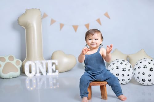 Image of 1st Birthday Dog Paw Balloons Set,18'' Paw Prints, Heart,Star,Paw Shaped Foil Balloon 40 Inch Cream Number 1 Helium balloons for Puppy Themed Baby Shower First Birthday Party Decorations Supplies 6PCS