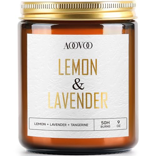 Image of AOOVOO Lemon Lavender Scented Candle - Lavender Candle, Scented Candles, Soy Aromatherapy Candle, Soy Wax Candle, 9oz