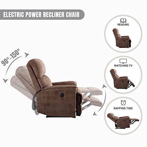 Sillón reclinable eléctrico tapizado marrón miniatura 6
