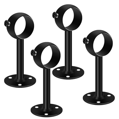 Deckenvorhangstangenhalterungen, 33 mm, schwarze Gardinenstangenhalterung, Schienenhalterung, 4 Stück, robuste Metall-Gardinenstangen-Aufhänger, Edelstahl, Stangenhalterung, unterstützt mit Schrauben