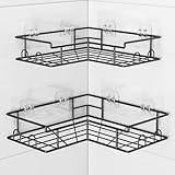 Diboniur Mensola Doccia Angolare Senza Foratura con 8 Ganci, 2 Pezzi Organizer Doccia da Appendere in Acciaio Inossidabile, Porta Shampoo Doccia da Appendere (Nero)