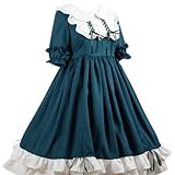 Young Girls Teens Kawaii Japanese Lolita Dress Sweet Princess Summer Casual Dress with Short Sleeves Blue