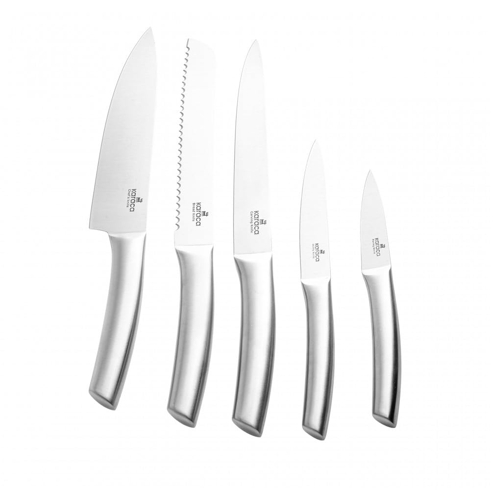 Karaca Venüs - Messerblock mit Messer 6-teiliges Set, Messerset Scharf im Glass-block, Edelstahl Küchenmesser, Brotmesser, Kochmesser Set