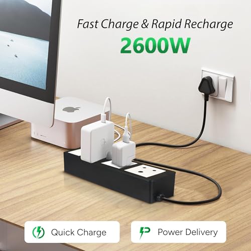 Image of MX 45W Extension Board PD GaN Charger Super Fast Charging 2 Type-C, 3 Indian 6A AC Sockets (2600W) Multiport Desktop Power Strip for iPhone Android Laptop Tablet Charging Station 3M Cable