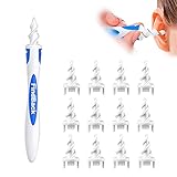 ILamourCar Limpiador de Oídos, Limpador Cera Oidos en Espiral con 16 Cabezales de Silicona Reemplazables, Seguro y Suave, Adecuado para Bebés y Adultos (Azul)