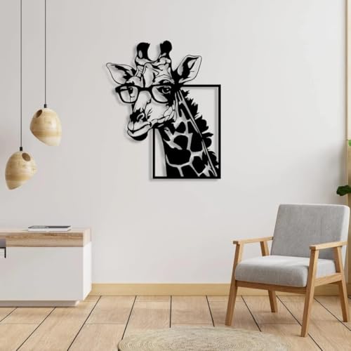 Image of Saifix Giraffe Metal Wall Art | Tall Vertical Wall Hanging for Home & Cafe Decor | Elegant Laser Cut Steel Animal Artwork | Rust-Proof Matte Powder Coated Finish