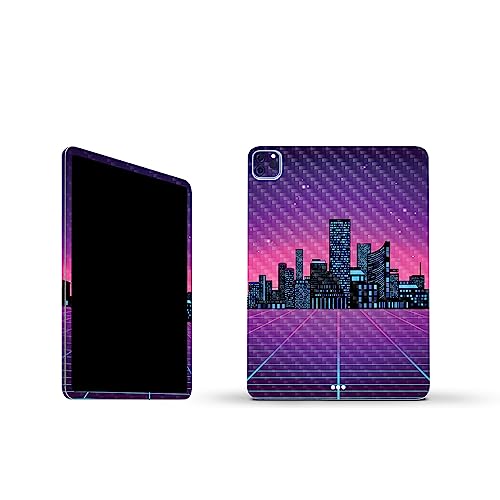 Image of MightySkins Carbon Fiber Skin Compatible with Apple iPad Pro 11 inch M2 4th Gen (2022) Full Wrap Kit - Synthwave City | Protective Durable Textured Carbon Fiber Finish | Easy to Apply | Made in The USA
