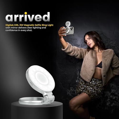 Image of W50 Magnetic Selfie Ring Light for Mobile Phone, Foldable LED Clip Lamp with 180 Degree Adjustable Angle and Sticky Ring Mount for Video Calls, Vlogging, Live Streaming and Selfies
