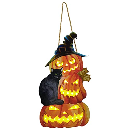 Halloween-Dekoration Aus Holz – 2 Türschilder & 4 Eckdekorationen Mit Geistern, Katzen & 'Boo'-Motiven