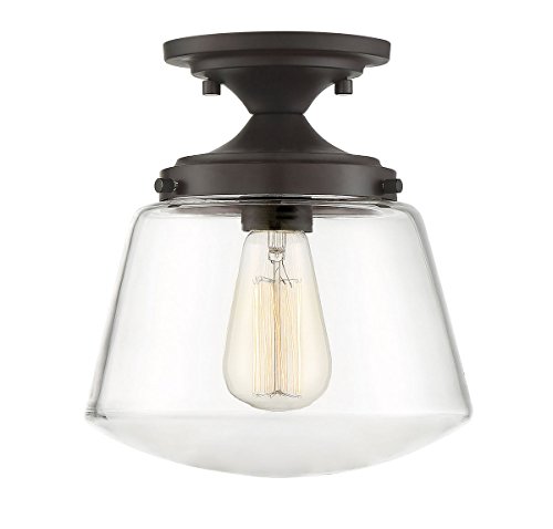 TRADE WINDS LIGHTING TW60044ORB 1-Light Transitional Schoolhouse Semi-Flush Mount Pendant Ceiling Light, 60 Watts, in Oil Rubbed Bronze