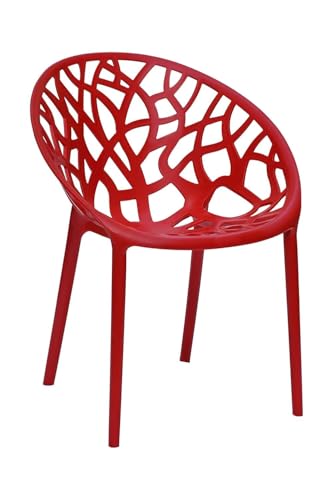 Image of activa Crystal Plastic Arm Chair | Stackable Indoor Outdoor Chair for Home, Balcony, Patio & Garden | Comfortable Designer Armrest Chair | Durable Plastic Seating Furniture (Coke Red, Set of 4)