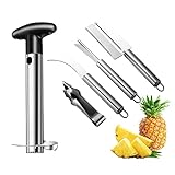 Pineapple Cutter and Corer, Pineapple Corer and Slicer Tool Set of 5, Pineapple Eye Remover Tool, Stainless Steel Pineapple Eye Clip, for Home Fruit Store Supermarket