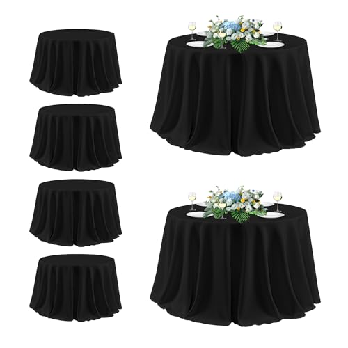 Image of sancua Black Round Tablecloth 132 Inch Diameter, 6 Pack - Circle Polyester Fabric Table Cloth for Wedding Party Reception Banquet Birthday, Washable Formal Table Cover (Fit 54-96 Inch Tables)