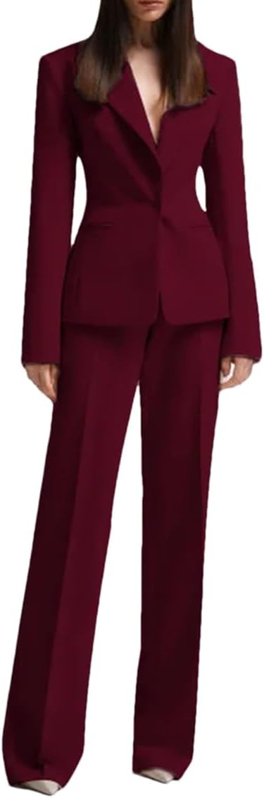 Women Elegant High Street Blazer High Waisted Work Pants Suit Set 2 Pieces Evening Party Outfits