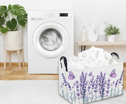 Image of Sanjiaofeng Rectangular Kids Basket Flower Storage Bins,Girls Storage Basket with Handles.Clothers,Books,Kid's Gifts Bins. (lavender)
