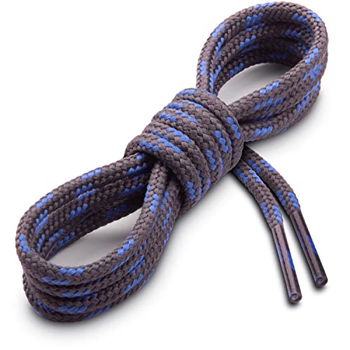 Miscly Thin Round Boot Laces for Work Boots & Hiking Shoes [1 Pair] Heavy Duty Shoelaces, 1/8" Diameter (54" Blue & Gray)