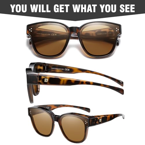 DUCO Fit Over Sunglasses for Men Women Wear Over Glasses Retro Wrap Around Polarized Sun Glasses UV400 Protection DC89813