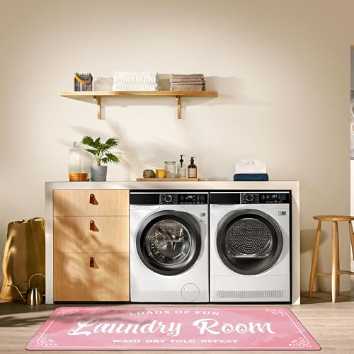 Laundry Room Rug Non Slip Floor mats Farmhouse Large Laundry Rugs for Pink Laundry Runner Room Mat Washer and Dryer Carpet Laundry Room Decor 20x59inch(Pink)