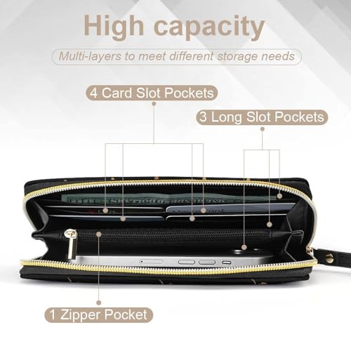 Women's Fashion Water-resistant Gold Dachshund Or Doxie Pattern Black Leather Wallet, High Capacity, Perfect for Daily Carry4