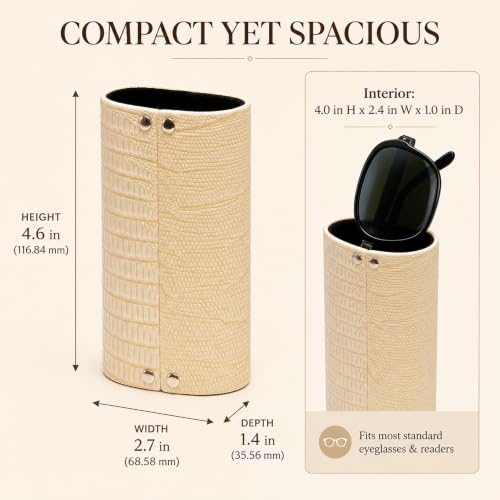 Image of Calabria Desktop Eye Glasses Holder Soft Lining Weighted Base Eyeglasses Stand Case Desks Nightstands PU Leather Mens Womens