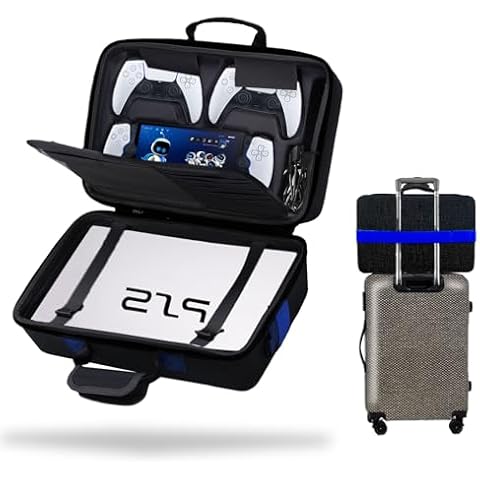 Hard Shell Carrying Case for PS5 Slim, Portable Carry Bag PlayStation 5 Slim Compatible with Disk Digital Edition, PS5 Slim Console Travel Suitcase for Controller, Base, Game Accessories Black Cover