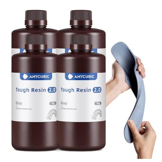 ANYCUBIC Tough Resin 2.0, 3D Printer Resin with Upgraded High Toughness and High Precision, 365-405nm Fast Curing 3D Resin for 4K 8K LCD/DLP/SLA 3D Printing (4Packs 1kg Grey, 4kg in Total)