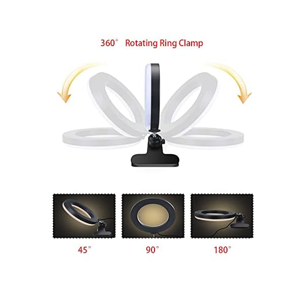 Plartree Videokonferenz Licht, 6"Ringlicht Laptop mit Clip, 3 Lichtmodi, 11 Helligkeitsstufen, Ringleuchte für Zoom Meeting,Webcam, Tiktok, Makeup, Live Stream, YouTube, Fotografie/Dimmbare – Bild 4